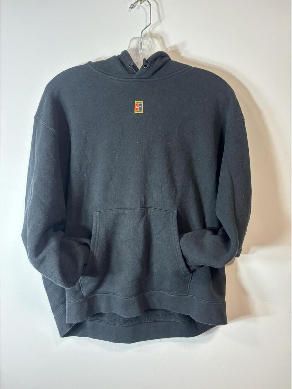 Nike Hoodie Mens Large Black Court Heritage Centre Oversized FIT Tennis Sweater